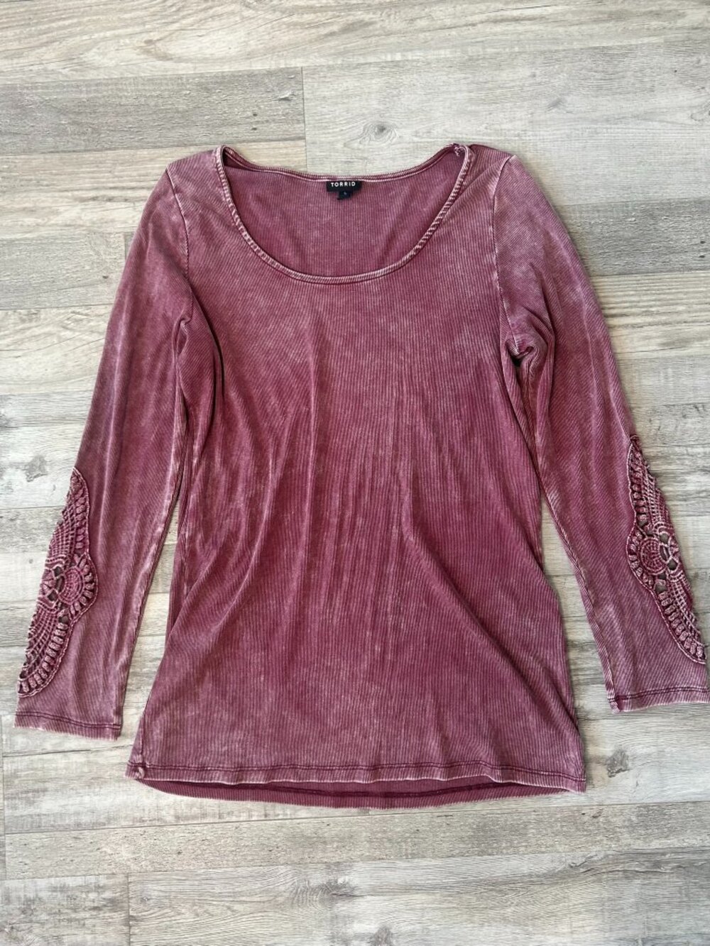 Torrid Purple Rib Knit Long Sleeve Pullover Size 2X Crochet Lace Detail K13